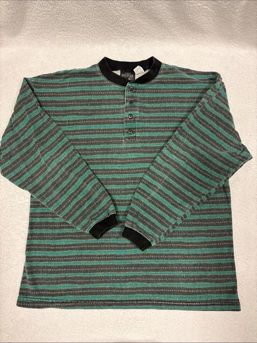 90s Vintage Bugle Boy Grandad Henley L Long Sleeve Stripe Plaid Eclectic med - Picture 1 of 8